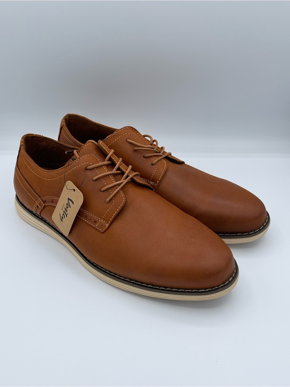 Vostey Men's Lace-Up Derby Shoes in Tan Brown